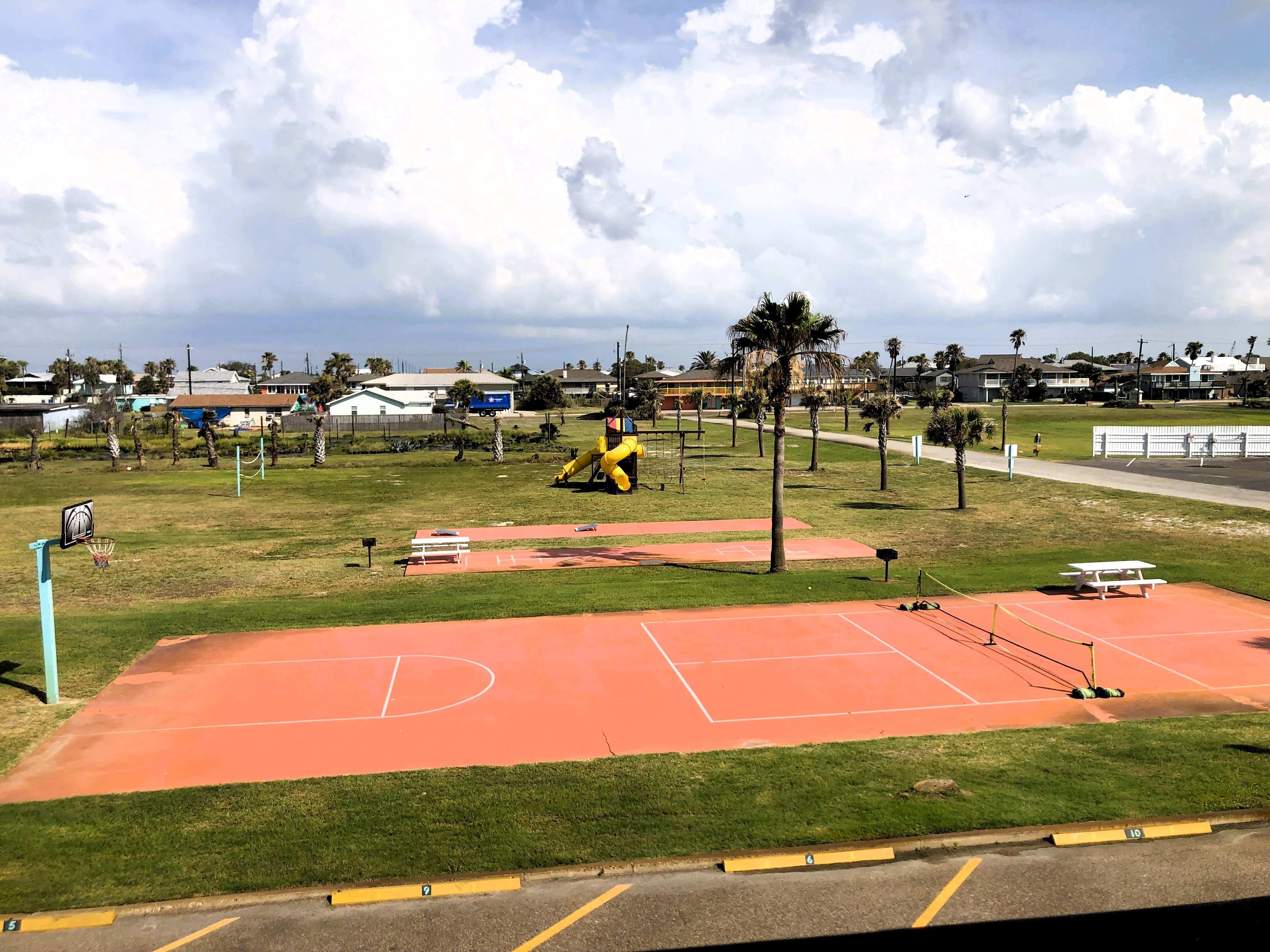 Recreation Area with basketball, pickleball, volleyball and corn hole